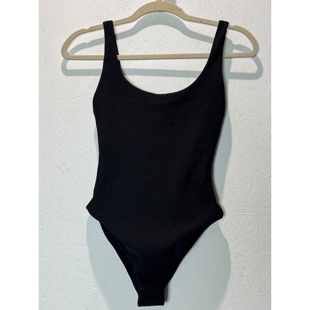 Onia Womens Black Textured Honeycomb Waffle One Piece Swimsuit Deep Scoop Back